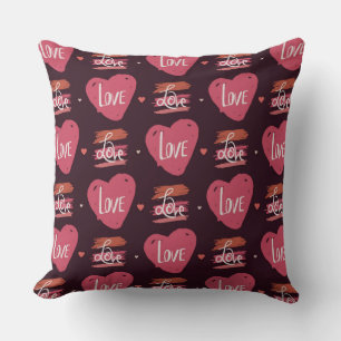 Love Words and Hearts Pattern on Red Background Cushion
