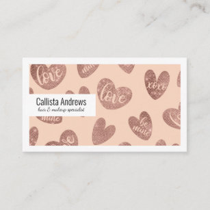Love XOXO Be Mine Rose Gold Pink Glitter Hearts Business Card
