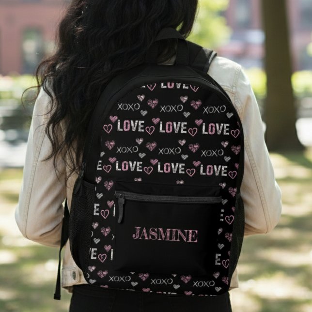 Love XOXO Heart Pattern Black Valentine's Day Printed Backpack (Love XOXO Heart Pattern Black Valentine's Day Printed Backpack
)