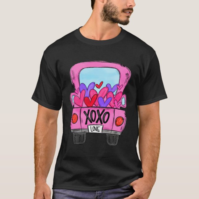 Love XOXO Heart Pink Truck Valentines Day Couple B T-Shirt (Front)