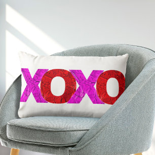 Love XOXO Type Bold Red Pink Foil Valentines Day Lumbar Cushion