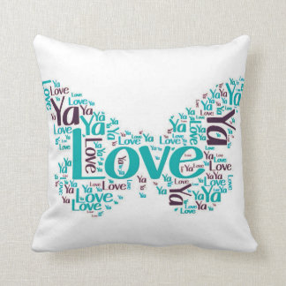 "Love Ya" message on a blue butterfly Cushion