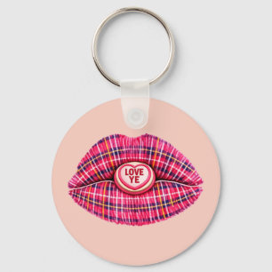 Love Ye Scottish Tartan Kiss Lips Scotland pink Key Ring
