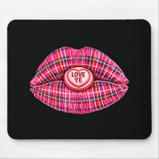 Love Ye Scottish Tartan Kiss Lips Scotland pink Mouse Pad