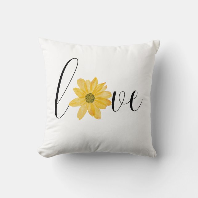 Love Yellow Flower Groovy Hippie Handwriting  Cushion (Front)