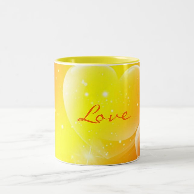 Love; Yellow Hearts Ceramic Mugs (Center)