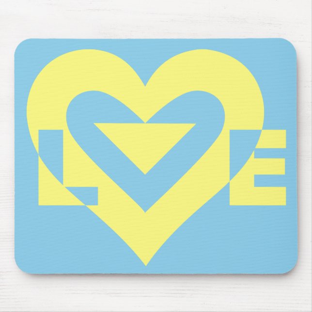 Love Yellow on Blue Mouse Pad (Front)