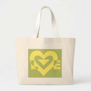 Love Yellow on Sage Green Large Tote Bag