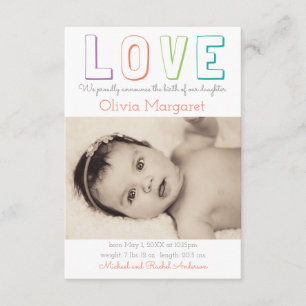 LOVE Yellow Quatrefoil - 3x5 Birth Announcement