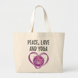 Love Yoga Gift for Yogis Peace, Love and Yoga Gift Large Tote Bag