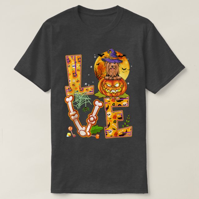 Love Yorkshire Terrier Witch Pumpkin Scary Hallowe T-Shirt (Design Front)