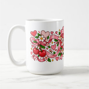 Love You a Bunch Pink Bow Heart Mug Retro Coquet