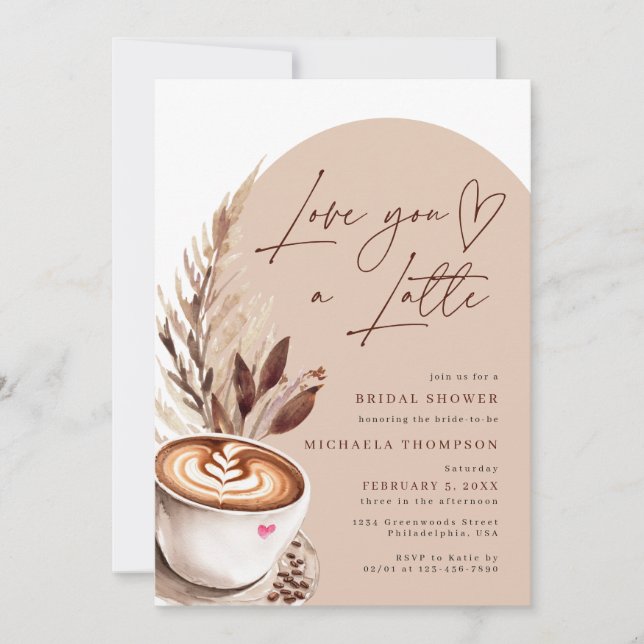 Love you a Latte Coffee Bridal Shower Invitation (Front)