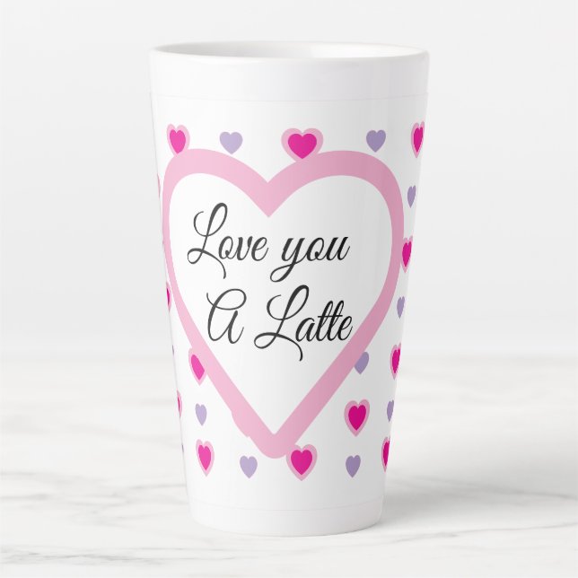 'Love you a latte' hearts pattern Valentine's Latte Mug (Front)