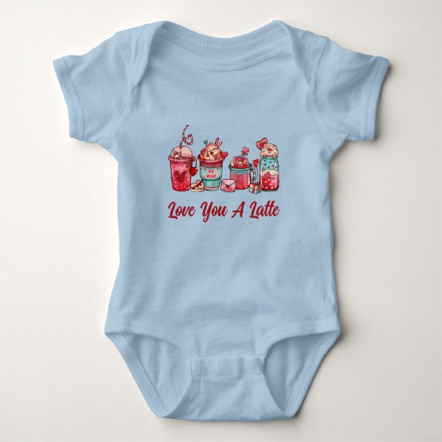 Love You A Latte Ruby Red On Blue Baby Bodysuit (Front)