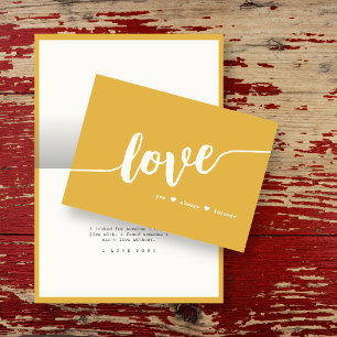 "Love You Always Forever" Mustard Hand Script Card