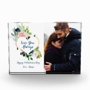 Love You Always/Valentines Floral Heart Frame Photo Block