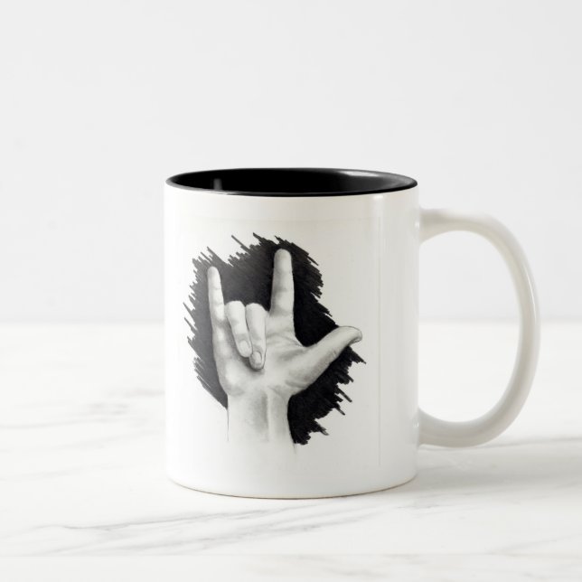 Love You: American Sign Language: Hand Two-Tone Coffee Mug (Right)