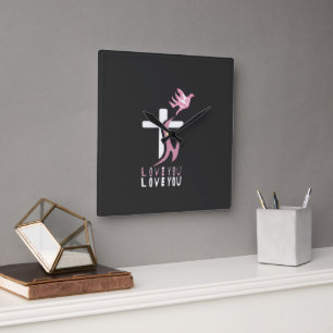 Love you art design square wall clock
