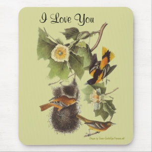 Love You Audubon Birds Personalised Mousepad