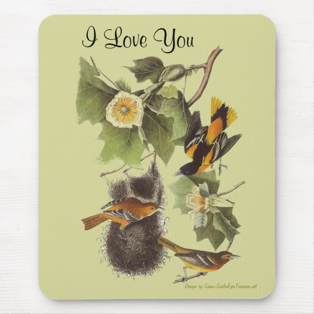 Love You Audubon Birds Personalised Mousepad (Front)
