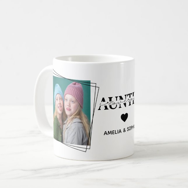 Love You Auntie Two Photo Names Handwritten Text Coffee Mug (Front Left)