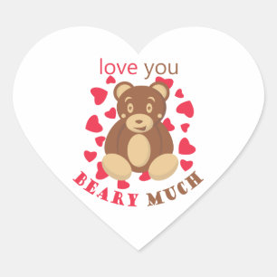 Love you beary much for Valentine's Day Heart Sticker
