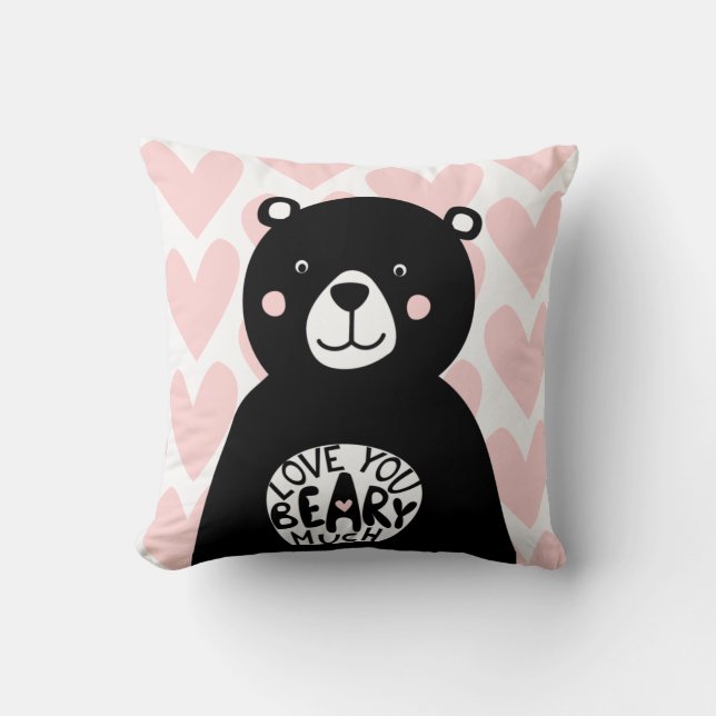 Love you Beary Much Nordic Black Bear Lettering Cushion (Front)