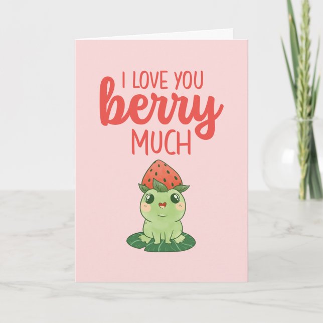 Love You Berry Much Funny Fruit Pun Valentines Day Holiday Card (Front)