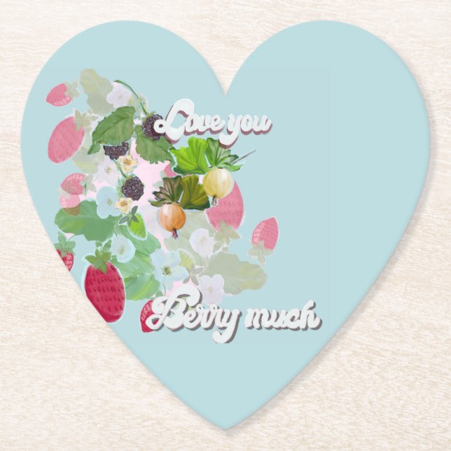 Love You Berry Much Paper Coaster Heart (Front)