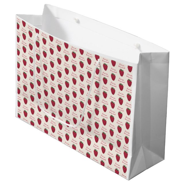 Love You Berry Much Raspberry Pattern Large Gift Bag (Front Angled)