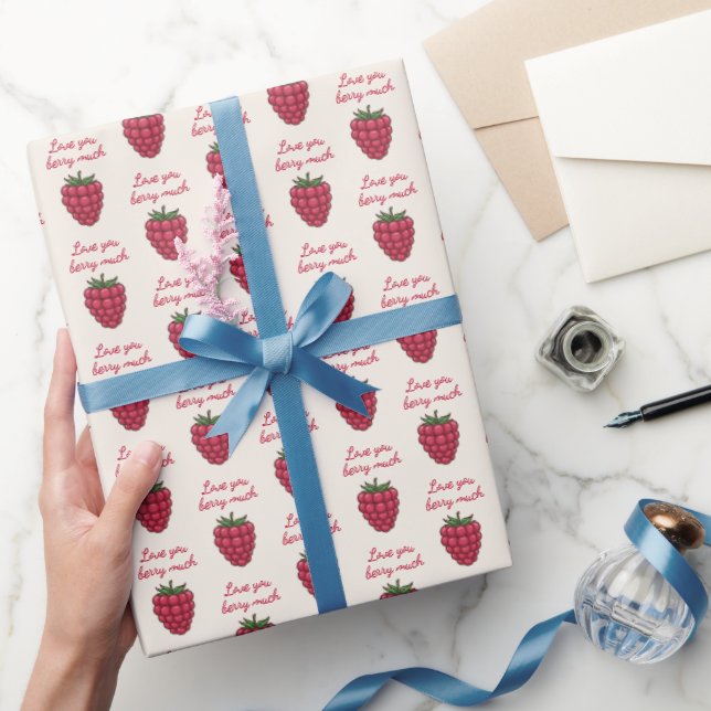 Love You Berry Much Raspberry Pattern | Valentine Wrapping Paper (Gifting)