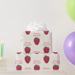 Love You Berry Much Red Raspberry   Valentine Wrapping Paper