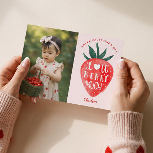 Love You Berry Much Strawberry Valentine's Photo Holiday Card