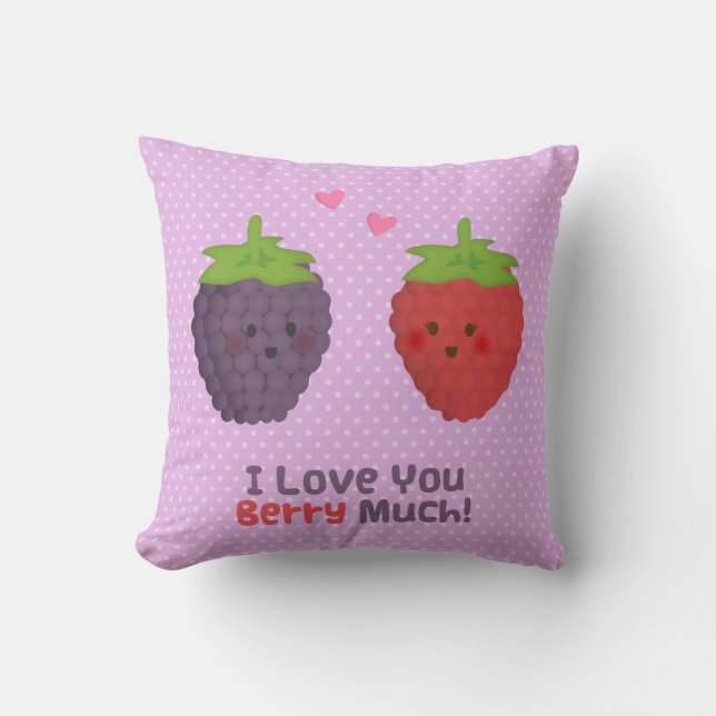 Love You Berry Much Valentines Pun Cushion (Front)
