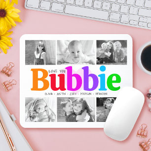 Love You Bubbie Colourful Rainbow 6 Photo Collage Mouse Pad