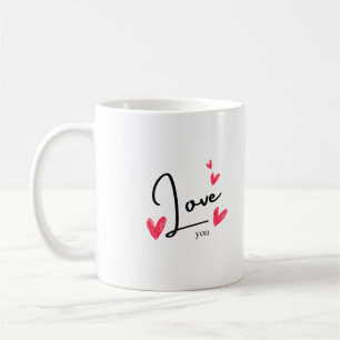 Love You Calligraphy and Hearts Coffee Mug