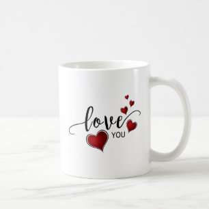 Love You Calligraphy and Hearts Coffee Mug