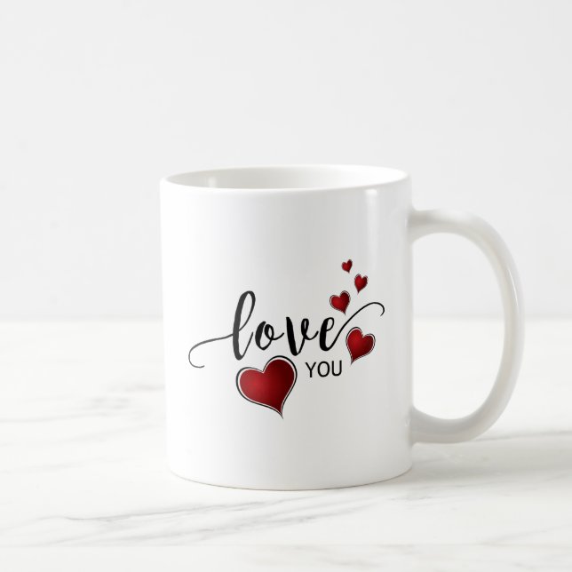Love You Calligraphy and Hearts Coffee Mug (Right)