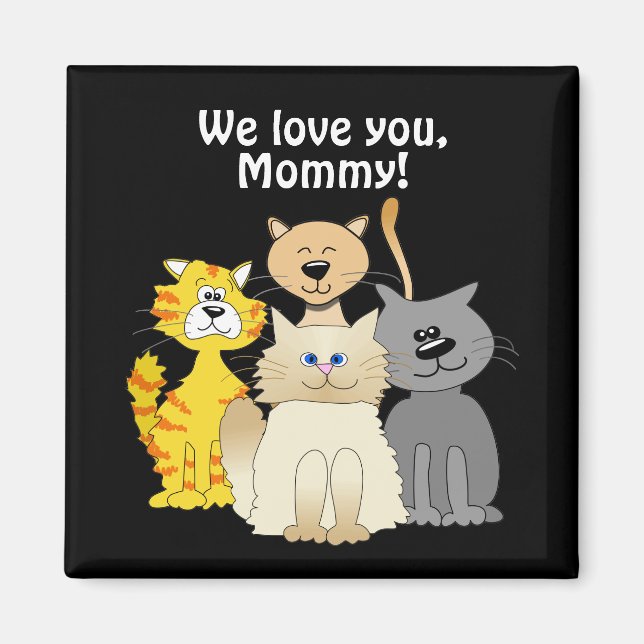 Love You Cat Mum Lots of Cute Cartoon Cats Black Magnet (Front)