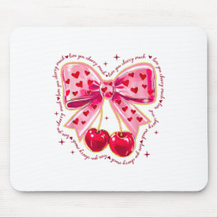 Love You Cherry Much Coquette Bow Heart Valentines Mouse Pad