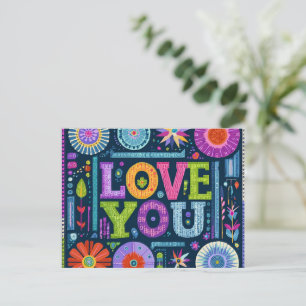 Love You, colorful vintage design, Postcard