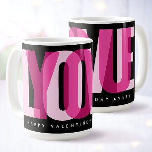 Love You Custom Happy Valentine's Day Pink Black Coffee Mug