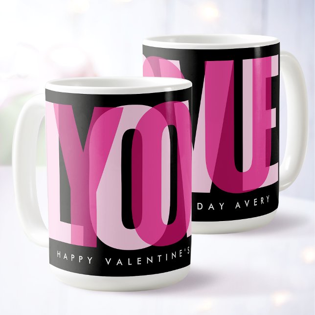 Love You Custom Happy Valentine's Day Pink Black Coffee Mug (Creator Uploaded)