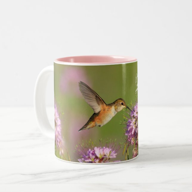 Love You Custom Hummingbird Floral Two-Tone Coffee Mug (Front Left)