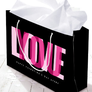 Love You Custom Name Happy Valentine's Day Black Large Gift Bag
