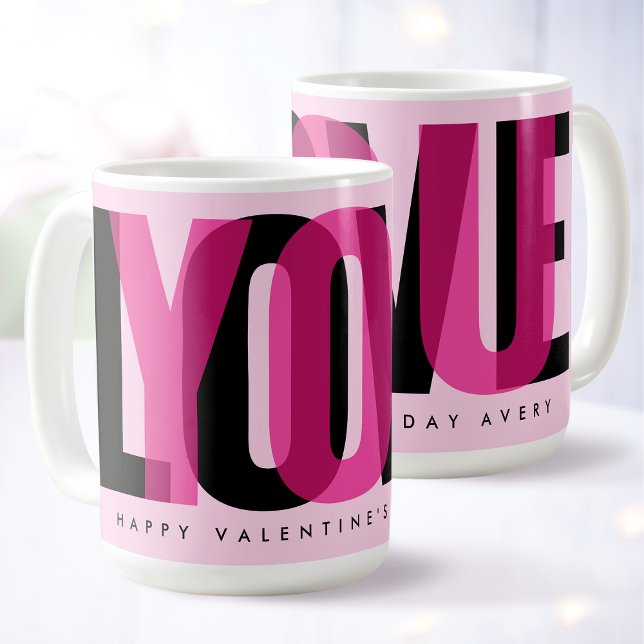 Love You Custom Name Happy Valentine's Day Pink Coffee Mug (Creator Uploaded)