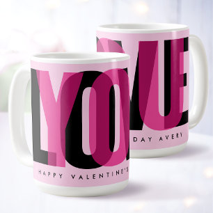 Love You Custom Name Happy Valentine's Day Pink Coffee Mug