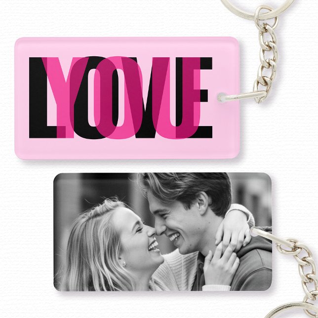 Love You Custom Photo Modern Typography Pink Black Key Ring (Creator Uploaded)