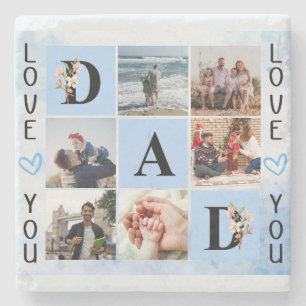 Love You Dad Custom Photo Collage - Personalised Stone Coaster
